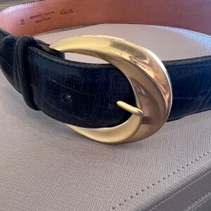 Brighton Vintage 1991  Black Leather Calfskin Belt with Gold Buckle Medium